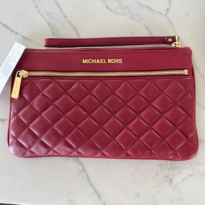 Michael Kors Red Quilted Clutch with Gold Accents